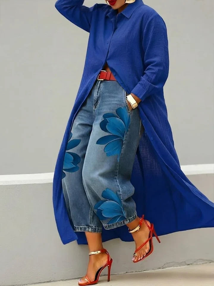 Esley | Conjunto de camisa larga con vaqueros estampados