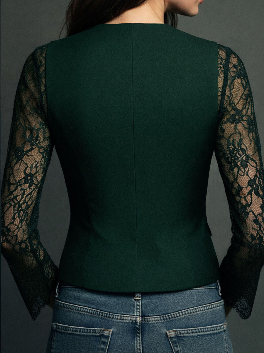 Vittoria | Blazer Negro con Mangas Semitransparentes