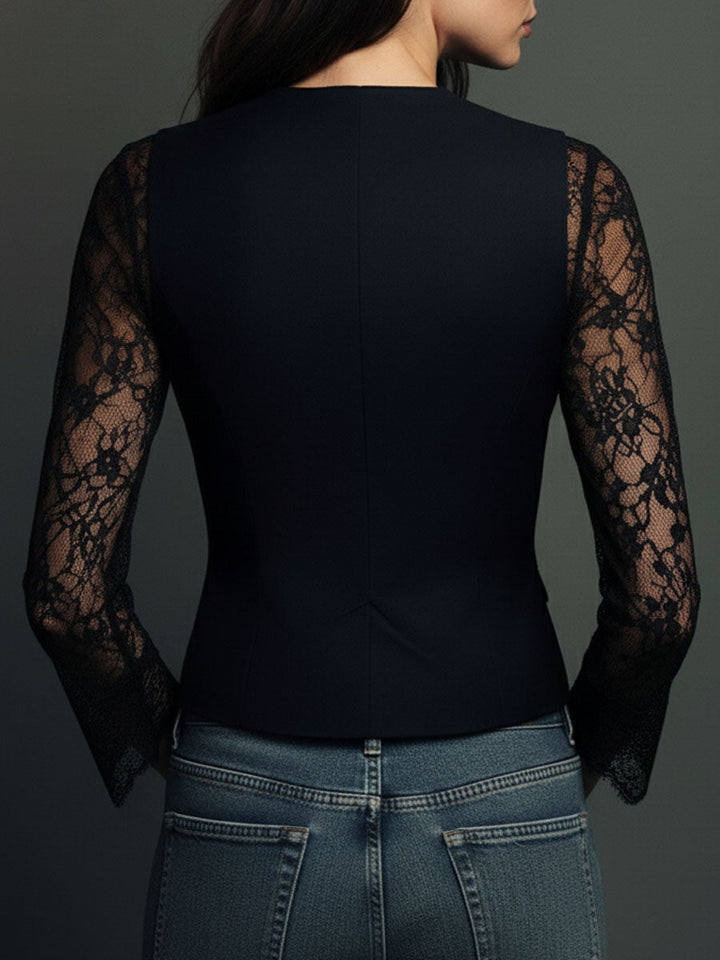 Vittoria | Blazer Negro con Mangas Semitransparentes