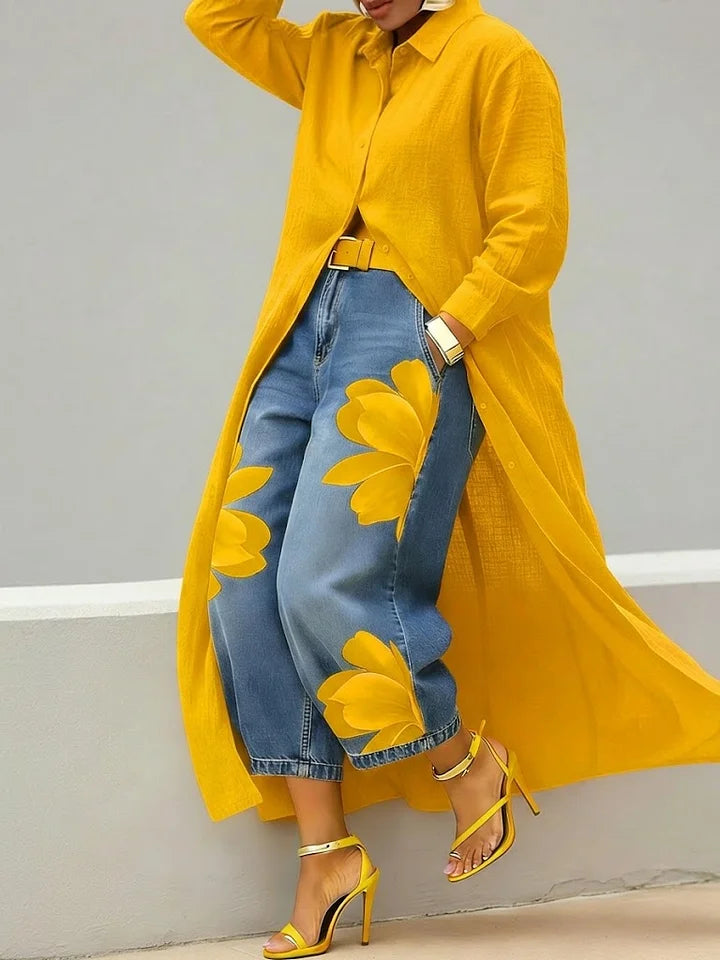 Esley | Conjunto de camisa larga con vaqueros estampados