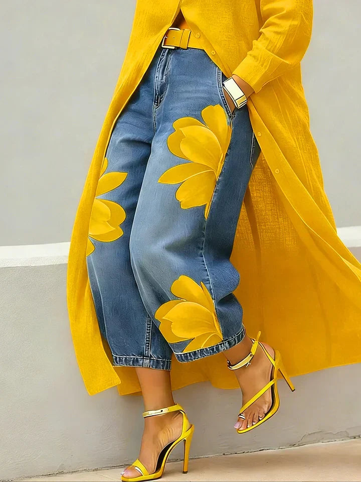 Esley | Conjunto de camisa larga con vaqueros estampados