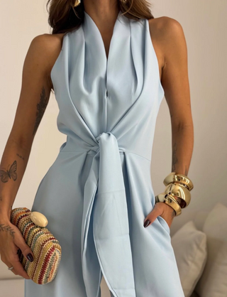 Valentina | Mono Halter con Lazo Frontal y Corte Palazzo de Pierna Ancha