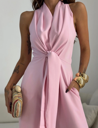 Valentina | Mono Halter con Lazo Frontal y Corte Palazzo de Pierna Ancha
